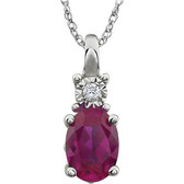 14kt White Created Ruby & .02 CTW 18" Necklace