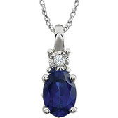 14kt White Created Blue Sapphire & .02 CTW 18" Necklace