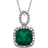 14kt White Created Emerald & .03 CTW Diamond 18" Necklace