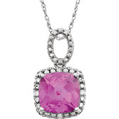 14kt White Created Pink Sapphire & .03 CTW Diamond 18" Necklace