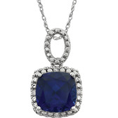 14kt White Created Blue Sapphire & .03 CTW Diamond 18" Necklace