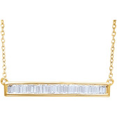 14kt Yellow 1/2 CTW Diamond Baguette Horizontal Bar 16-18" Necklace