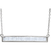 14kt White 1/2 CTW Diamond Baguette Horizontal Bar 16-18" Necklace
