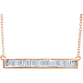 14kt Rose 1/2 CTW Diamond Baguette Horizontal Bar 16-18" Necklace