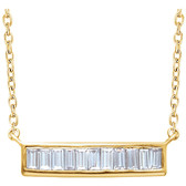 14kt Yellow 1/4 CTW Diamond Baguette Horizontal Bar 16-18" Necklace