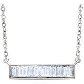 14kt White 1/4 CTW Diamond Baguette Horizontal Bar 16-18" Necklace