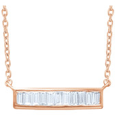 14kt Rose 1/4 CTW Diamond Baguette Horizontal Bar 16-18" Necklace