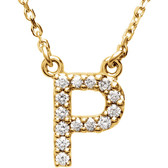 14kt Yellow Letter "P" 1/6 CTW Diamond 16" Necklace