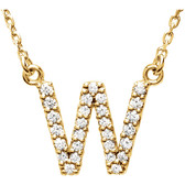 14kt Yellow Letter "W" 1/6 CTW Diamond 16" Necklace