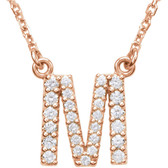 14kt Rose Letter "M" 1/5 CTW Diamond 16" Necklace