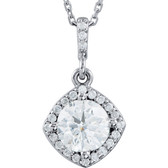 14kt White 7/8 CTW Diamond Halo-Styled 18" Necklace