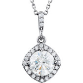14kt White 1 1/6 CTW Diamond Halo-Styled 18" Necklace