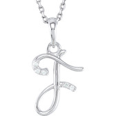 Sterling Silver .03 CTW Diamond Letter "F" Script Initial 18" Necklace