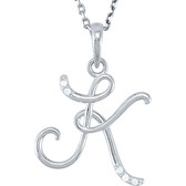 Sterling Silver .03 CTW Diamond Letter "K" Script Initial 18" Necklace