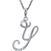 Sterling Silver .03 CTW Diamond Letter "Y" Script Initial 18" Necklace