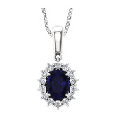 14kt White Chatham® Created Blue Sapphire & 1/3 CTW Diamond 18" Necklace