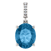 14kt White 11x9mm Swiss Blue Topaz & Diamond Necklace