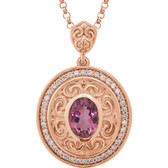 14kt Rose Pink Tourmaline & 1/5 CTW Diamond 18" Necklace