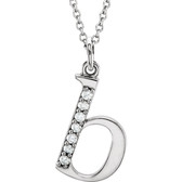14kt White .04 CTW Diamond Lowercase Letter "b" Initial 16" Necklace