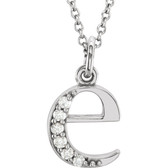 14kt White .03 CTW Diamond Lowercase Letter "e" Initial 16" Necklace