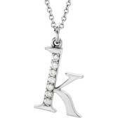 14kt White .03 CTW Diamond Lowercase Letter "k" Initial 16" Necklace
