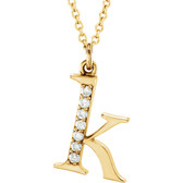14kt Yellow .03 CTW Diamond Lowercase Letter "k" Initial 16" Necklace