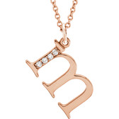 14kt Rose .025 CTW Diamond Lowercase Letter "m" Initial 16" Necklace