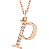 14kt Rose .04 CTW Diamond Lowercase Letter "p" Initial 16" Necklace