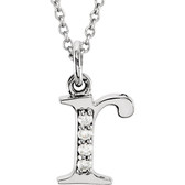 14kt White .025 CTW Diamond Lowercase Letter "r" Initial 16" Necklace