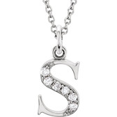 14kt White .03 CTW Diamond Lowercase Letter "s" Initial 16" Necklace