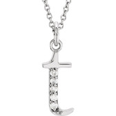 14kt White .03 CTW Diamond Lowercase Letter "t" Initial 16" Necklace