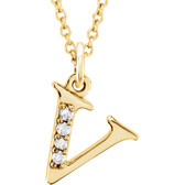 14kt Yellow .025 CTW Diamond Lowercase Letter "v" Initial 16" Necklace