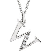 14kt White .025 CTW Diamond Lowercase Letter "w" Initial 16" Necklace