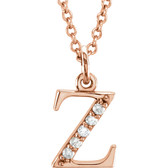 14kt Rose .03 CTW Diamond Lowercase Letter "z" Initial 16" Necklace