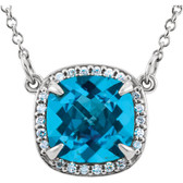 14kt White Swiss Blue Topaz & .06 CTW Diamond 16" Necklace