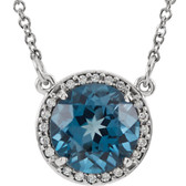 14kt White London Blue Topaz & .05 CTW Diamond 16" Necklace