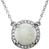 14kt White Opal & .05 CTW Diamond 16" Necklace