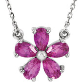 14kt White Chatham® Created Pink Sapphire 16" Necklace
