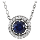 14kt White Blue Sapphire & .06 CTW Diamond 16" Necklace