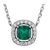 14kt White Chatham® Created Emerald & .04 CTW Diamond 16" Necklace