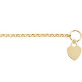 14kt Yellow 7-inch Rolo Bracelet with Small & Larger  Heart Dangles
