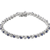 14kt White Created Blue Sapphire & 1/10 CTW Diamond Line 7" Bracelet