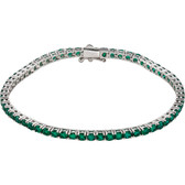 14kt White Created Emerald Line 7.25" Bracelet