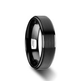 Flat Black Tungsten Ring with Brushed Raised Center & Polished Edges - 6mm