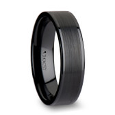 Flat Black Ceramic Ring with Brushed Center & Polished Edges