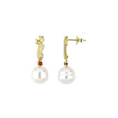 18kt Yellow 3mm Coral & 11mm South Sea Cultured Pearl Earrings