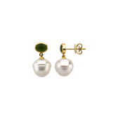 14kt Yellow 8x6mm Nephrite Jade & 12mm South Sea Cultured Pearl Earrings