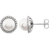 14kt White 8-8.5mm Freshwater Pearl & 1/4 CTW Diamond Earrings