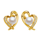 Akoya Cultured Pearl & Diamond Heart Earrings