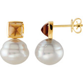 South Sea Cultured Pearl & Citrine Earrings or Semi-mount